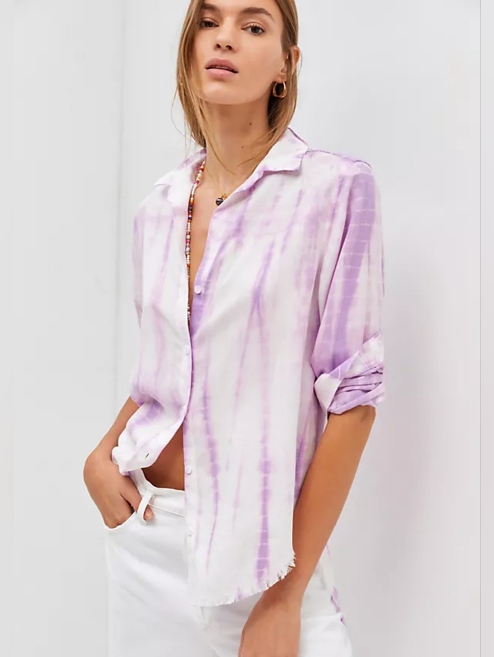 Cloth & Stone Anthropologie Purple Tie Dye Button Down Shirt Small Tencel Lyocel - Picture 1 of 5